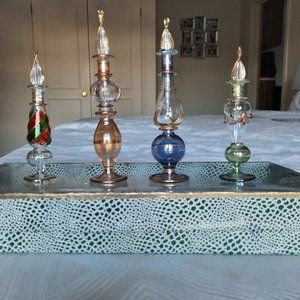 Set of 4 Perfume bottles Hand Blown glass, never used for perfume